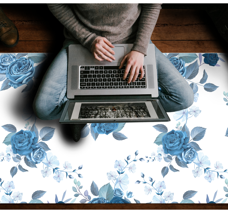 Floral vinyl rug in blue floral arrangement - TenStickers