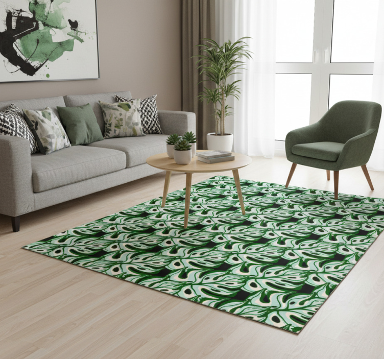 Floral vinyl rug in bold black and green flora - TenStickers
