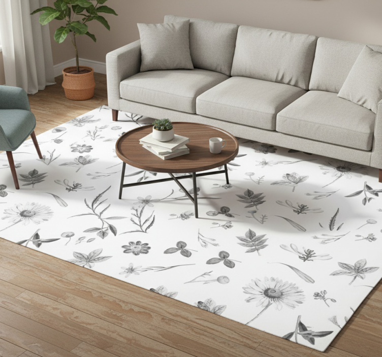 Floral vinyl rug in gray spring flowers - TenStickers