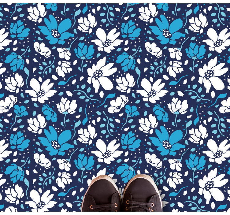 Floral vinyl rug in navy floral design - TenStickers