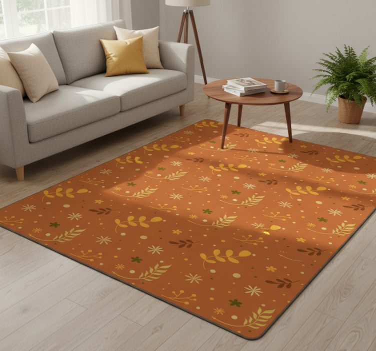 Floral vinyl rug in orange leaf tones design - TenStickers