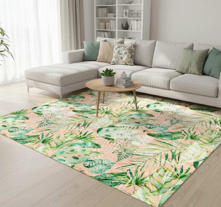 Floral vinyl rug in pink floral leaves design - TenStickers