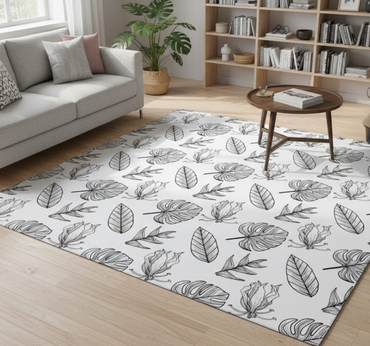 Floral vinyl rug in solid tropical leaves - TenStickers