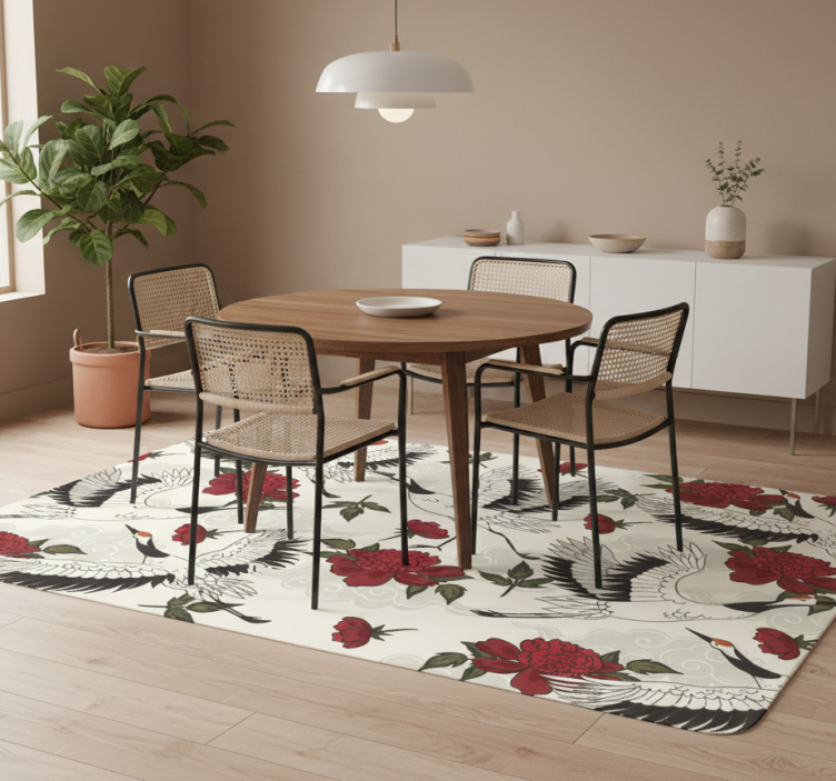 Floral vinyl rug in soothing earth tone bird design - TenStickers