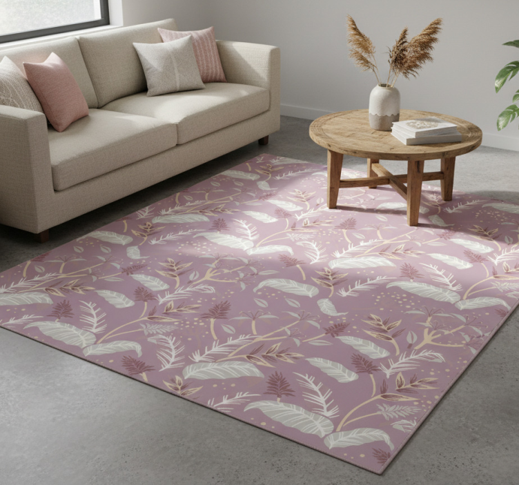 Floral vinyl rug in vintage pink tropical leaves - TenStickers