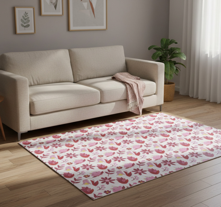 Floral vinyl rug inspired by polish folk art in red - TenStickers