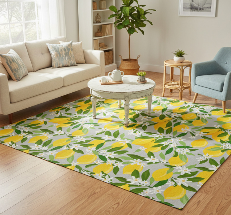 Floral vinyl rug lemon blossom design - TenStickers