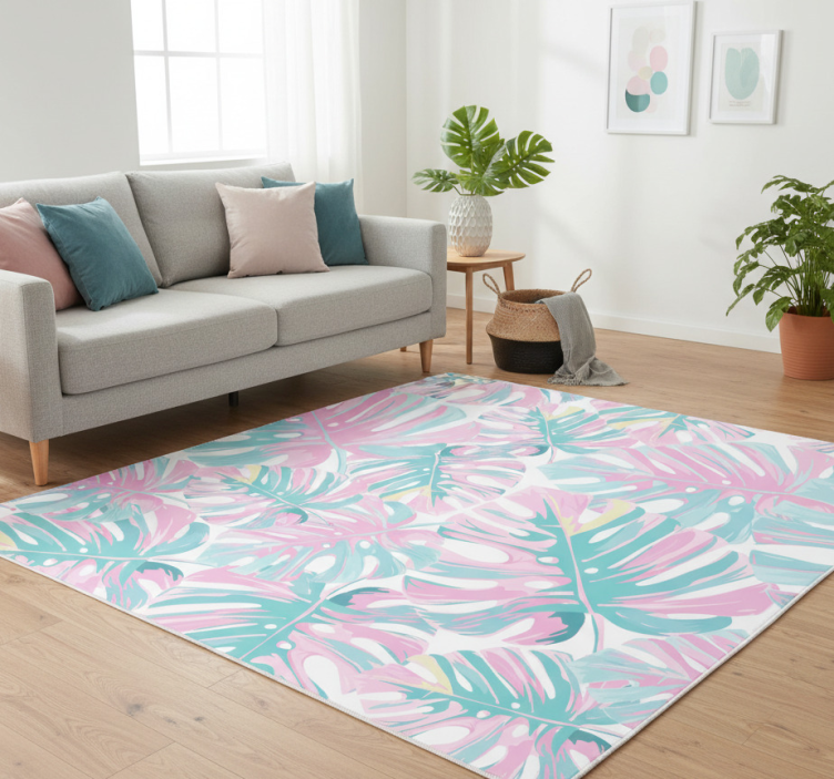 Floral vinyl rug monstera deliciosa pattern - TenStickers