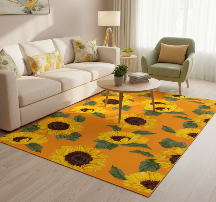 Floral vinyl rug orange sunflower - TenStickers