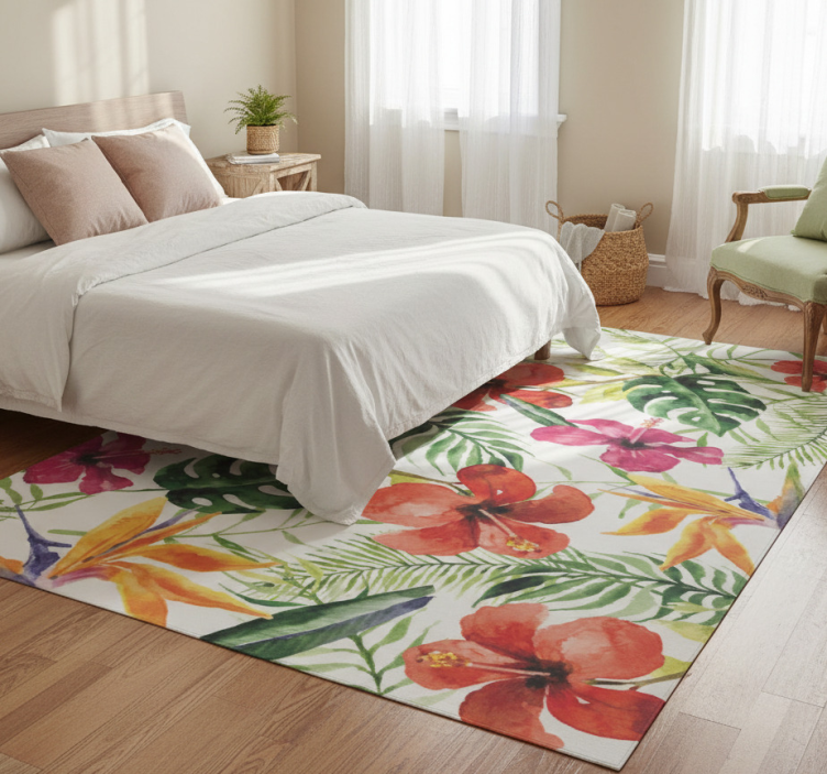 Colorful monstera floral vinyl rug - TenStickers