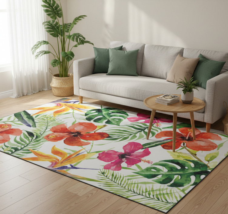 Floral vinyl rug portable monstera deliciosa stickers - TenStickers