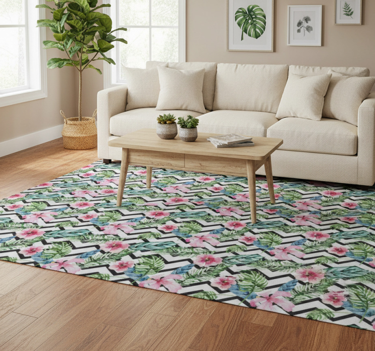 Floral vinyl rug with zigzag tropical patterns - TenStickers