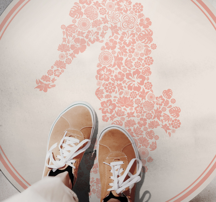 Floral vinyl rug seahorse floral pattern - TenStickers
