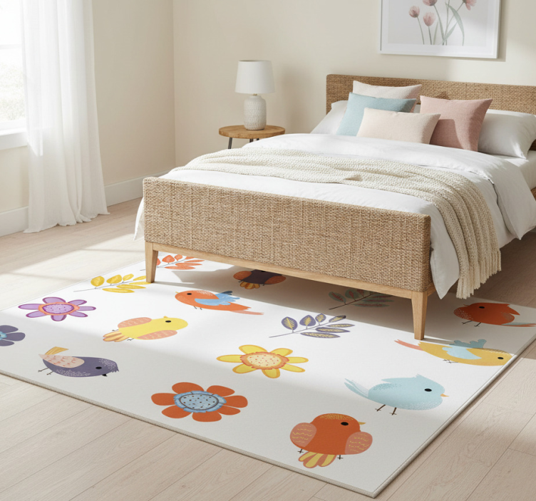 Floral vinyl rug spring bird set - TenStickers