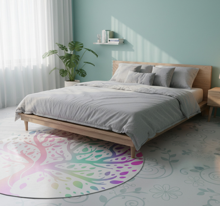 Floral vinyl rug tree of life in rainbow colors - TenStickers