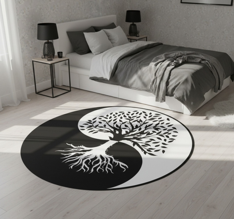 Floral vinyl rug tree of life yin yang design - TenStickers