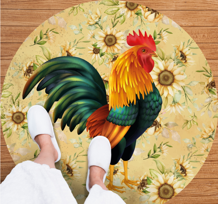 Floral vinyl rug vibrant rooster display - TenStickers