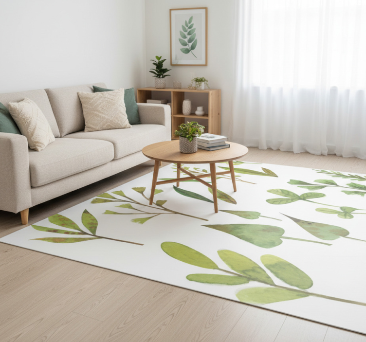 Aquarella small leaves floral vinyl rug - TenStickers
