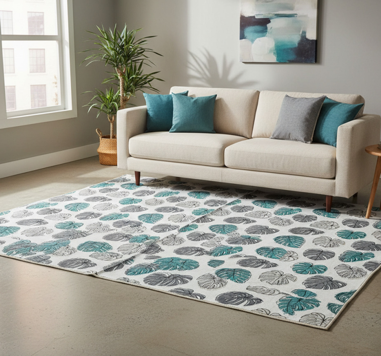 Floral vinyl rug with abstract tropical leaves - TenStickers