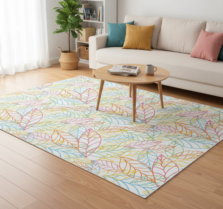 Floral vinyl rug with adorable bright leaf design - TenStickers