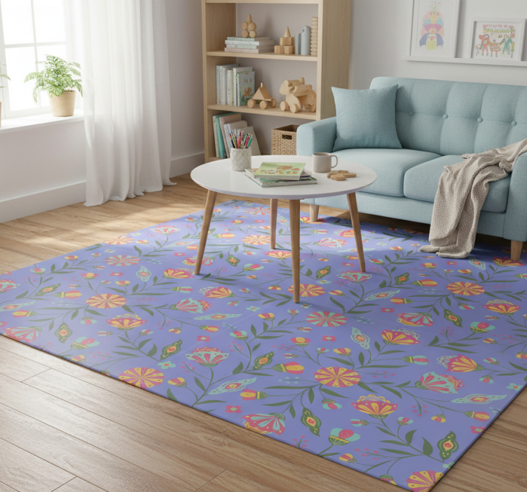 Floral vinyl rug with adorable kids' design - TenStickers
