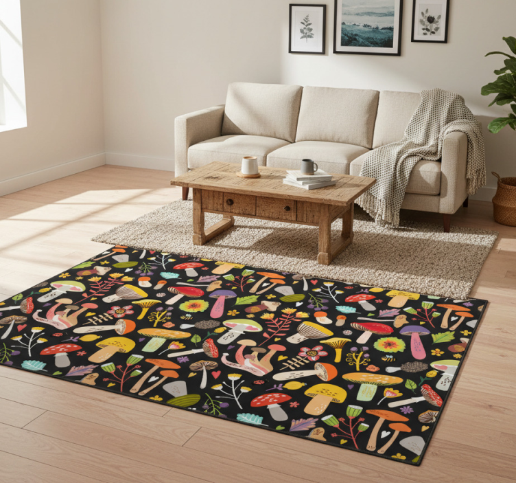 Floral vinyl rug with autumn mushrooms design - TenStickers
