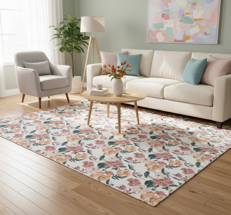 Floral vinyl rug with beautiful pastel flower design - TenStickers