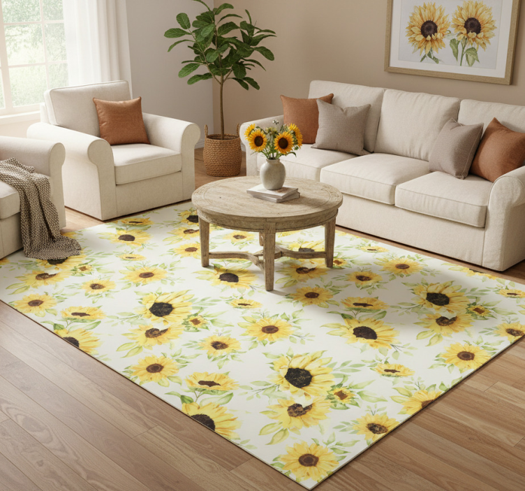 Floral vinyl rug with beautiful sunflower pattern - TenStickers