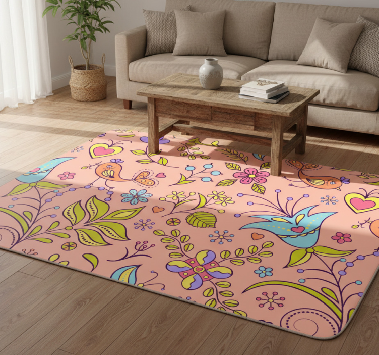 Floral vinyl rug with bird and butterfly design - TenStickers