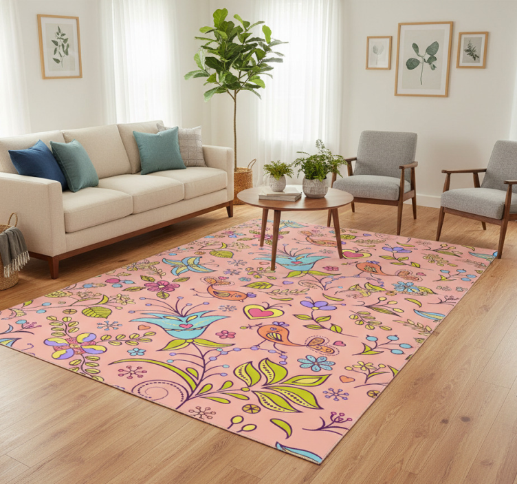 Floral vinyl rug with bird and butterfly pattern - TenStickers