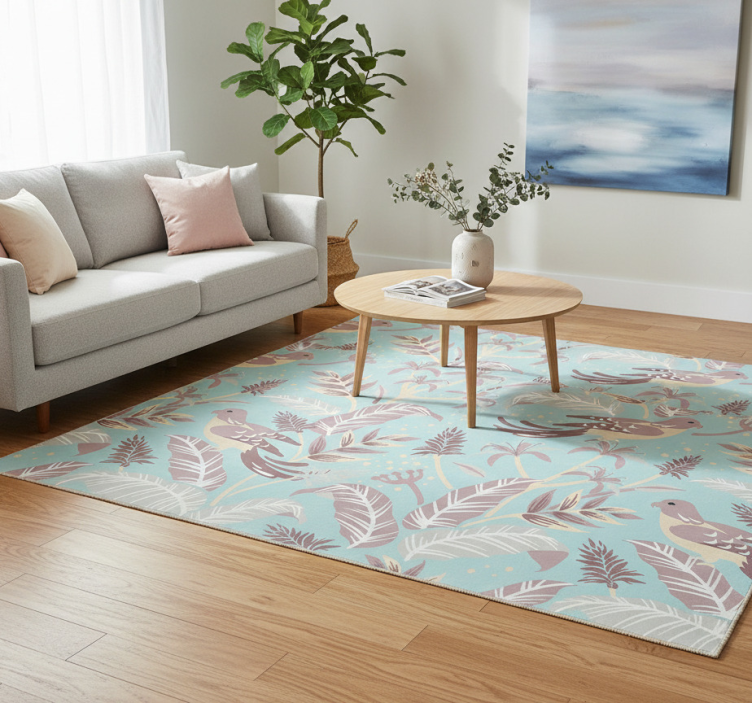 Floral vinyl rug with blue and pink floral design - TenStickers