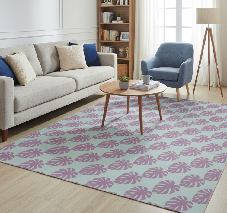 Floral vinyl rug with blue and pink leaf patterns - TenStickers