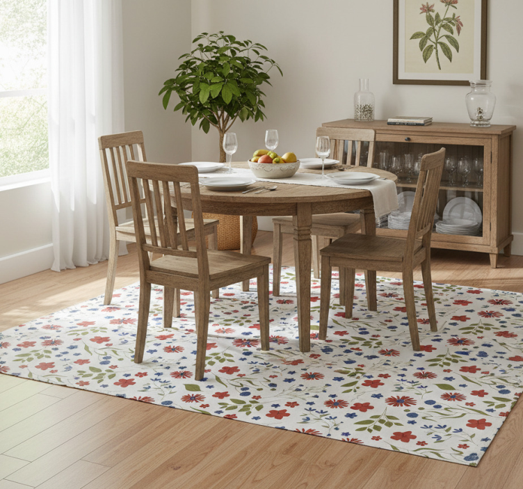 Floral vinyl rug with blue and red garden patterns - TenStickers