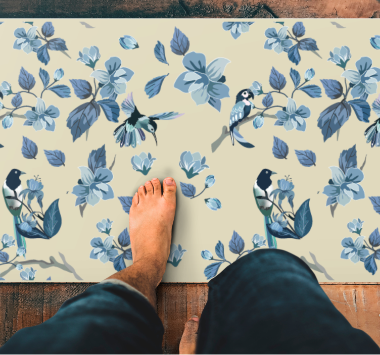 Floral vinyl rug with blue floral accents - TenStickers