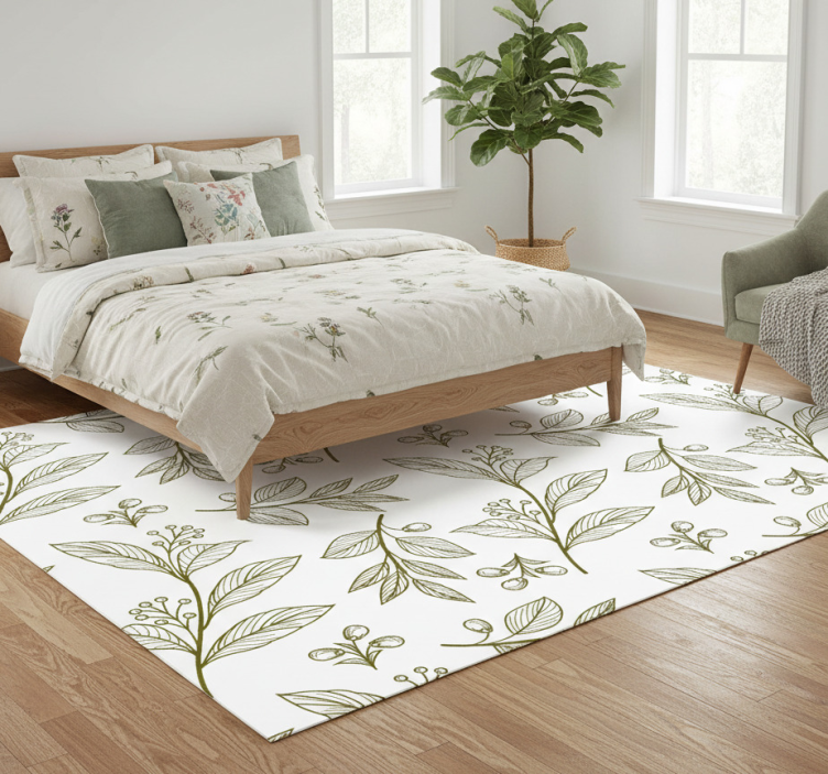 Floral vinyl rug with botanical leaves pattern - TenStickers