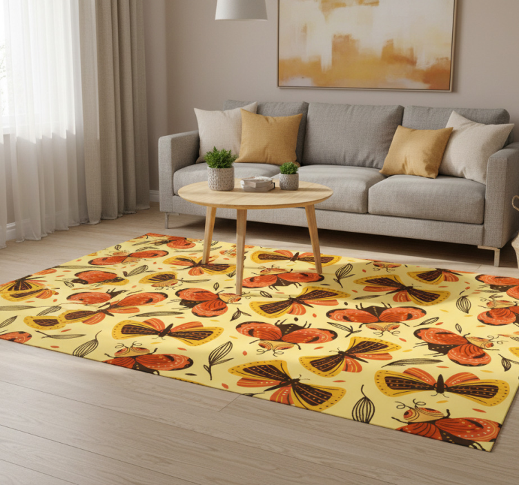 Floral vinyl rug with butterfly on flower design - TenStickers