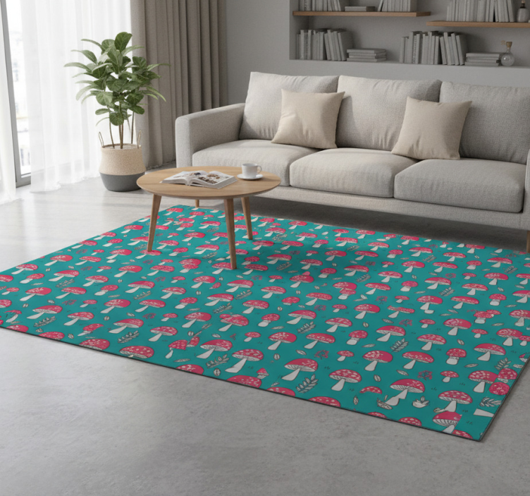 Floral vinyl rug with classic mushrooms on turquoise - TenStickers