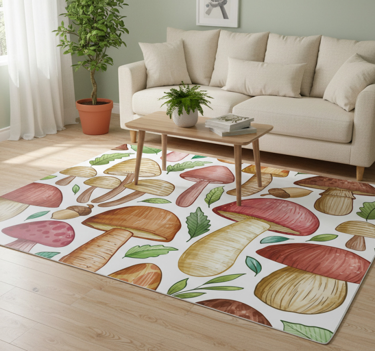 Floral vinyl rug with colorful mushroom design - TenStickers