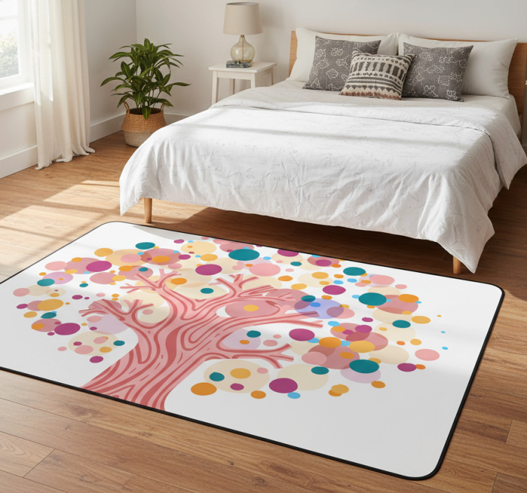 Floral vinyl rug with colorful tree silhouette - TenStickers