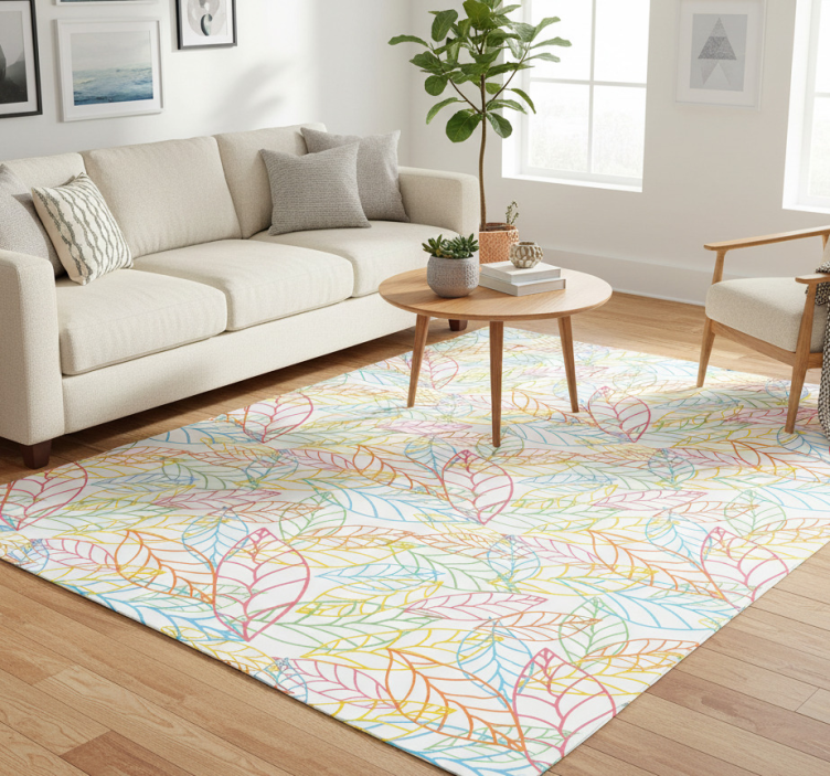 Floral vinyl rug with neon leaves pattern - TenStickers