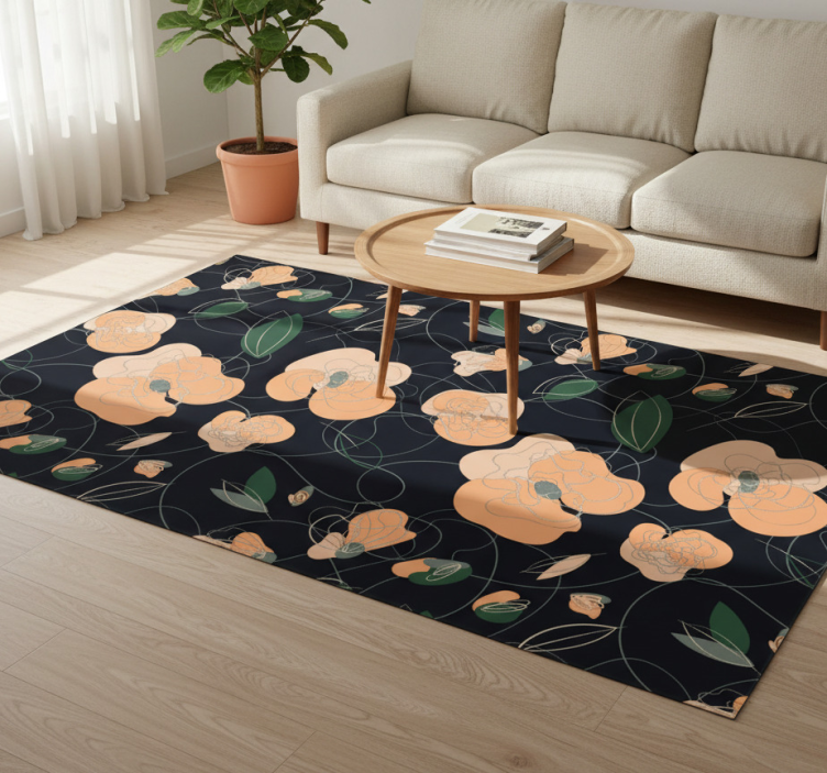 Floral vinyl rug with dark vivid flora and fauna pattern - TenStickers