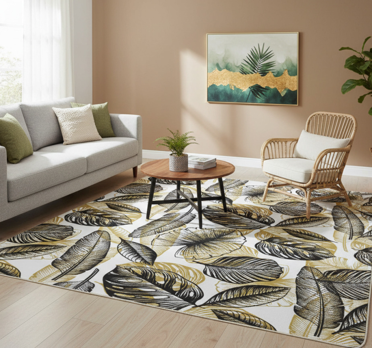 Floral vinyl rug with elegant tropical plants - TenStickers