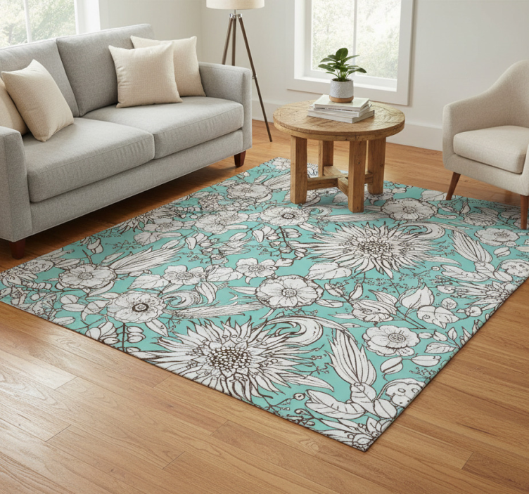 Floral vinyl rug with floral screen design - TenStickers