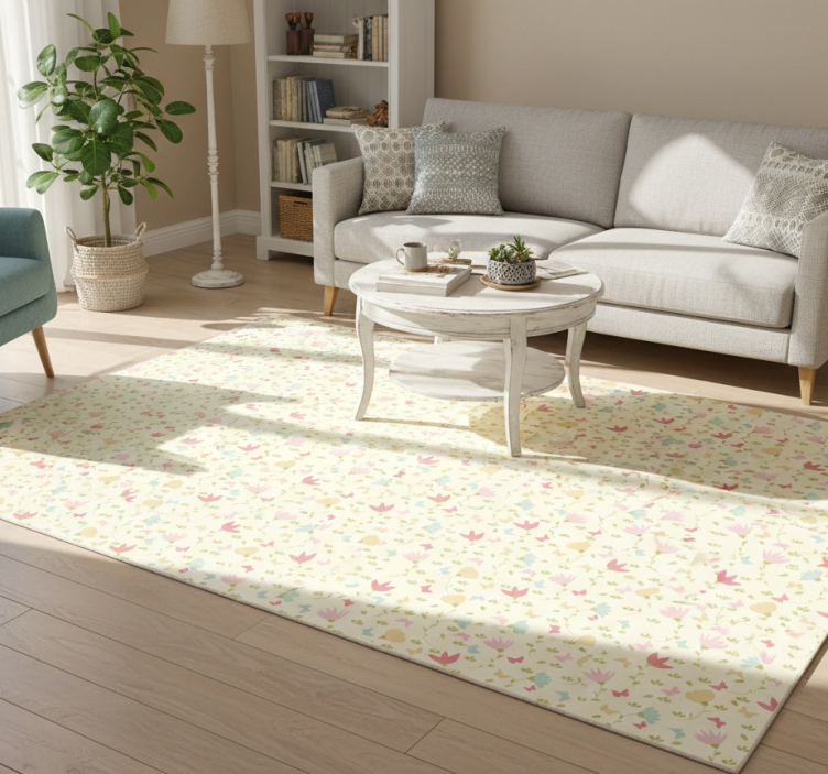 Floral vinyl rug with flowers and butterflies - TenStickers