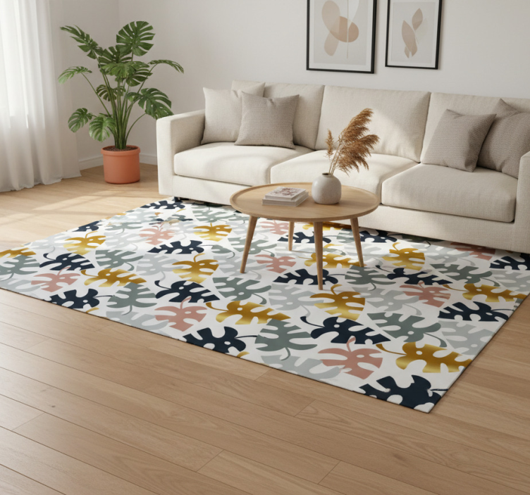 Floral vinyl rug with golden and multicolor leaves - TenStickers