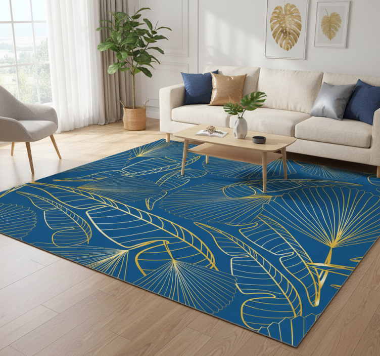 Floral vinyl rug with golden leaves - TenStickers