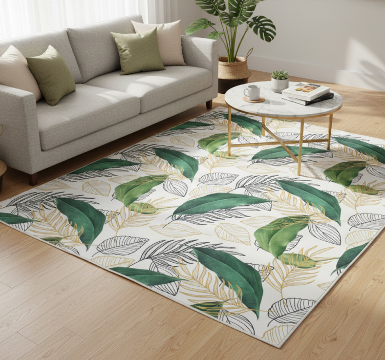 Floral vinyl rug with green and gold leaves art - TenStickers