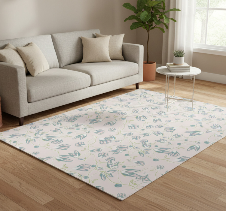 Floral vinyl rug with leaves and flowers pattern - TenStickers
