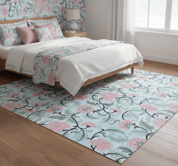 Floral vinyl rug with japanese floral design - TenStickers