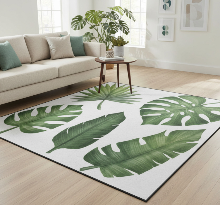 Floral vinyl rug with large green leaves - TenStickers